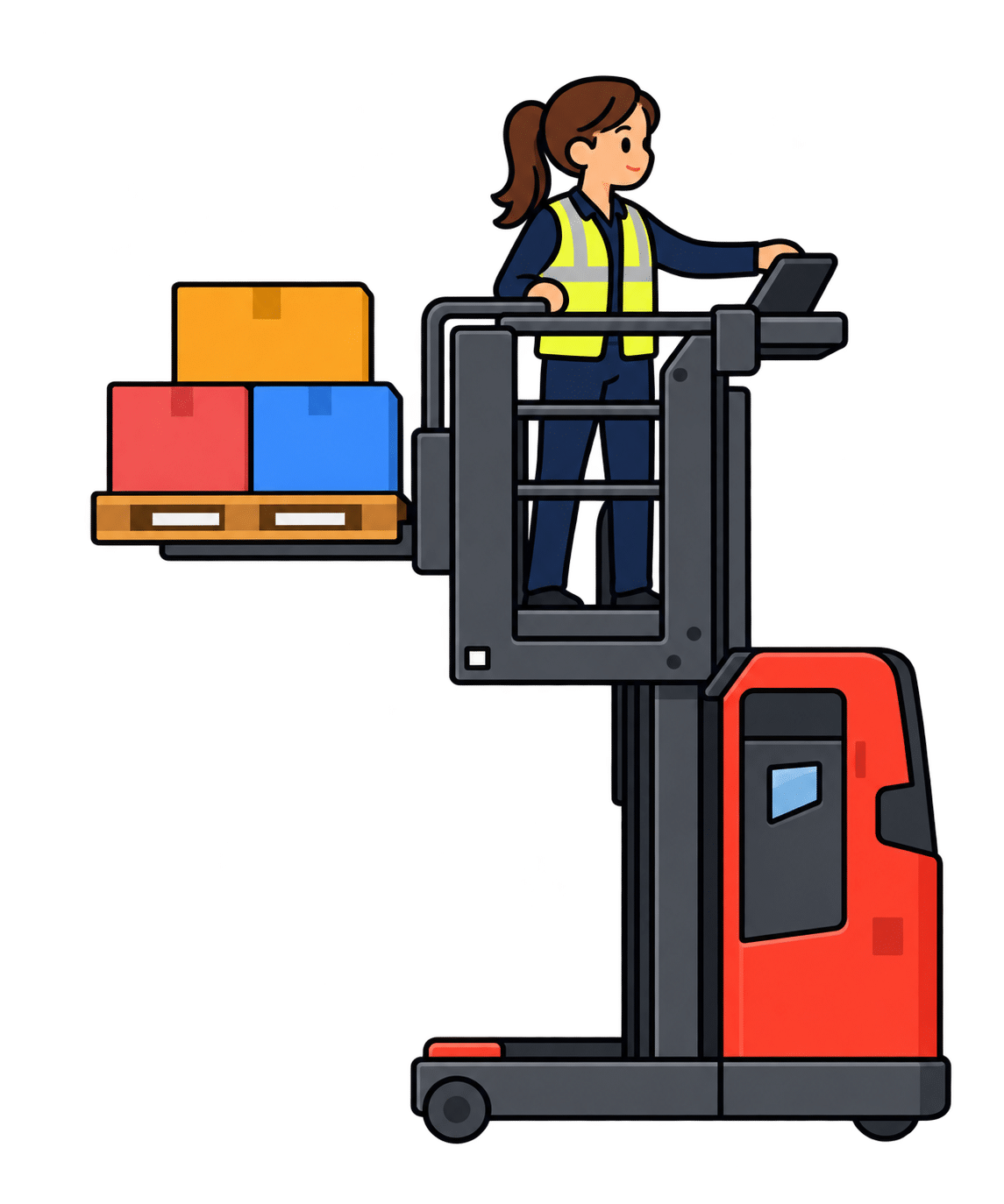 Order picker Carla on a high-reach truck